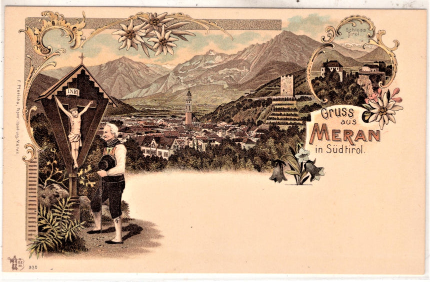 Cartolina antica Merano Gruss aus Meran in Sudtirol