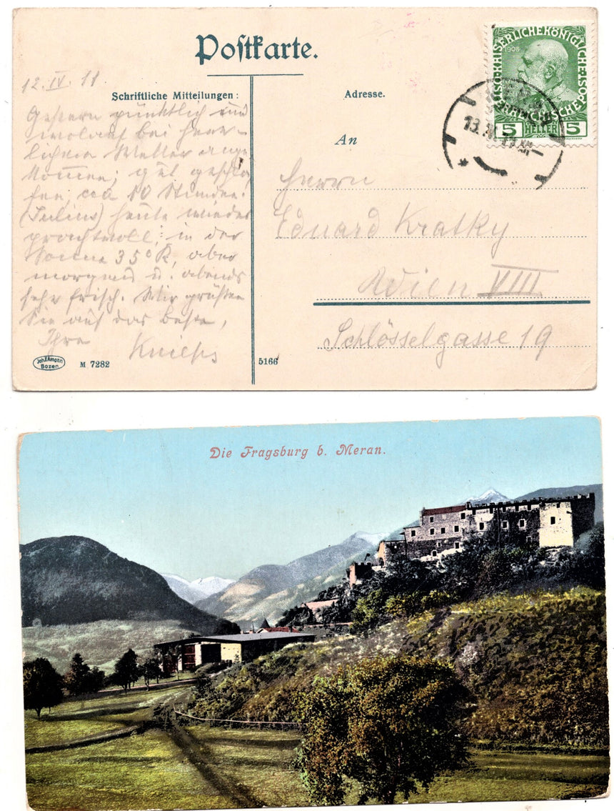 Cartolina antica Merano die Fragsburg bei Meran