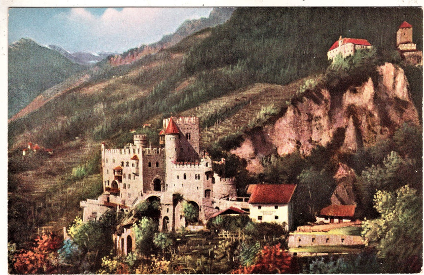 Cartolina antica Merano Brunnenburg mit Schloss Tirol
