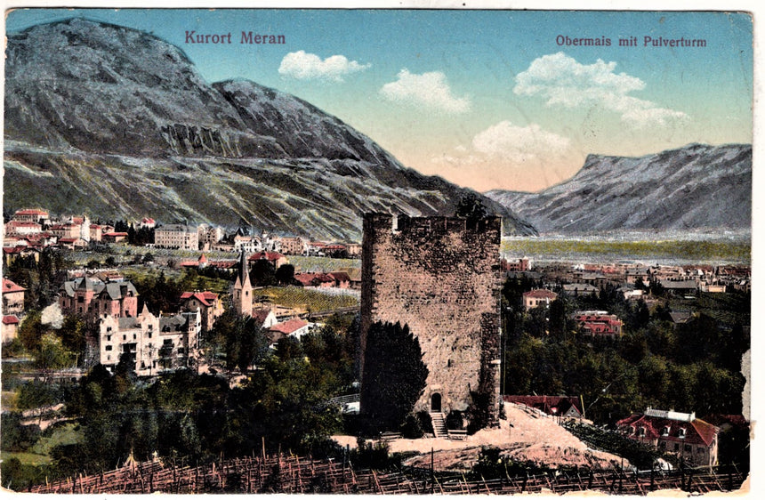 Cartolina antica Merano Obermais mit Pulverturm