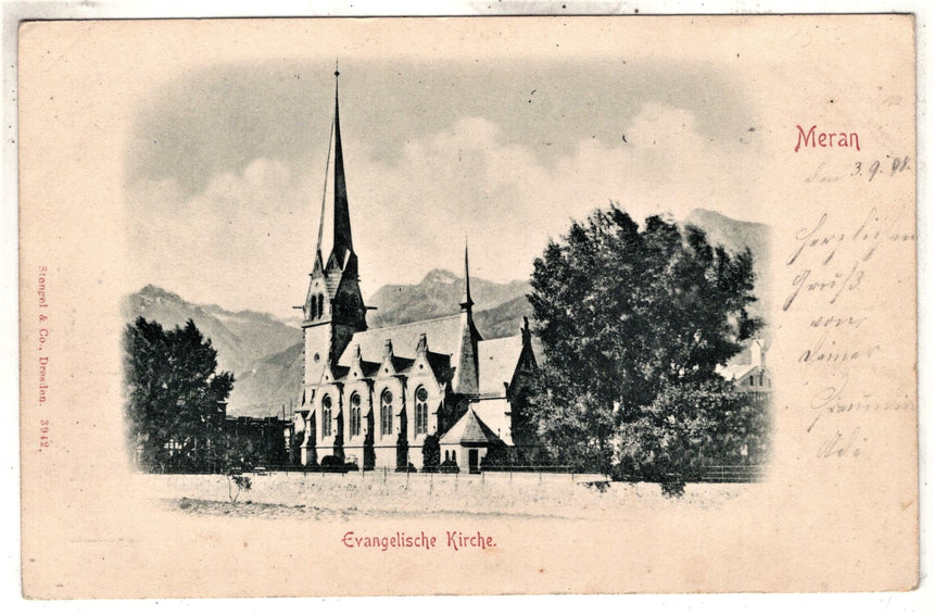 Cartolina antica Merano Evangelische Kirche