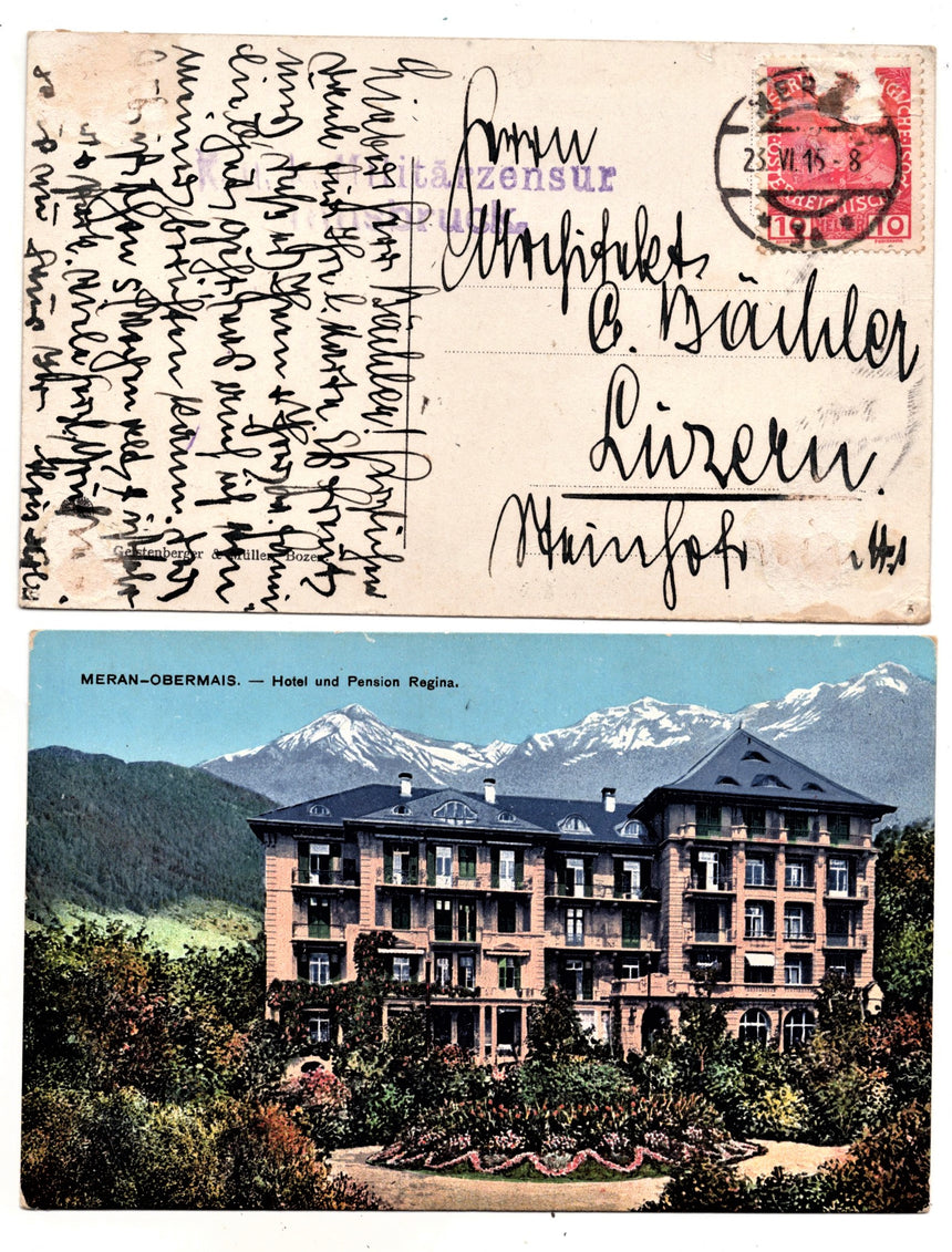 Cartolina antica Merano Obermais Hotel Regina