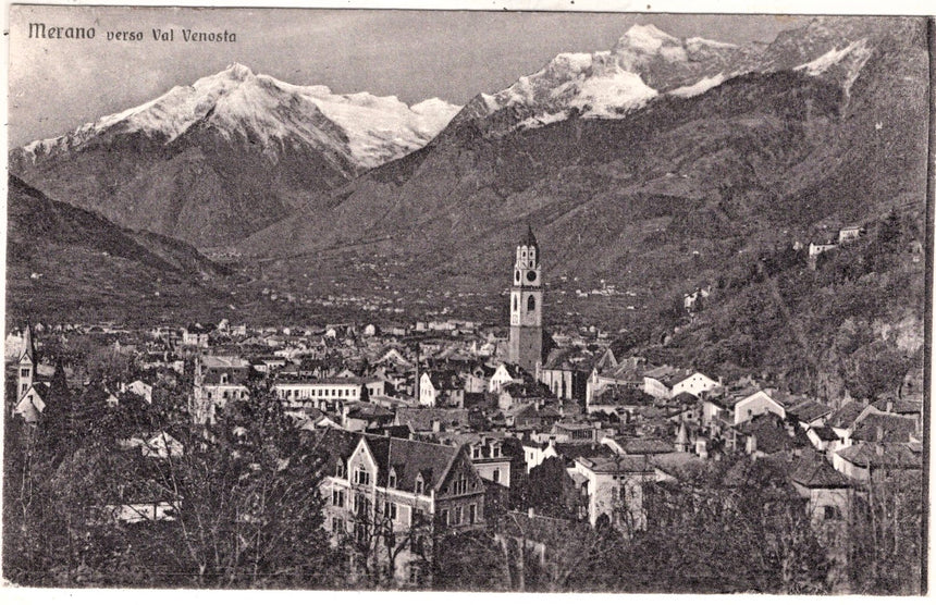 Cartolina antica Merano panorama verso val Venosta Merano -Trento