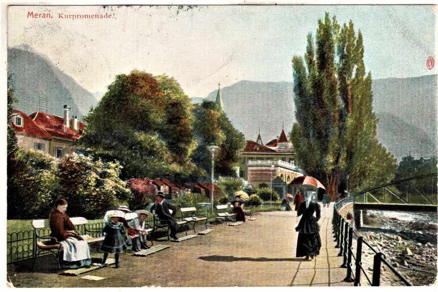 Cartolina antica Merano Meran Kurpromenade in Sudtirol