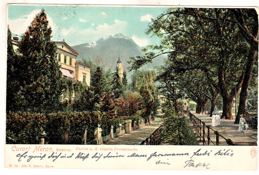 Cartolina antica Merano Kurort Meran Gisella promenade