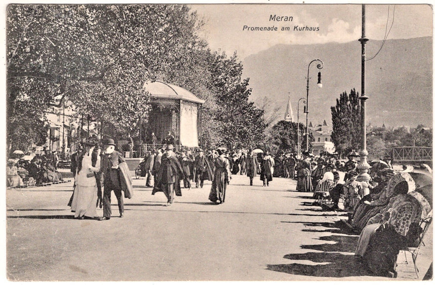 Cartolina antica Merano promenade am Kurhaus in Meran