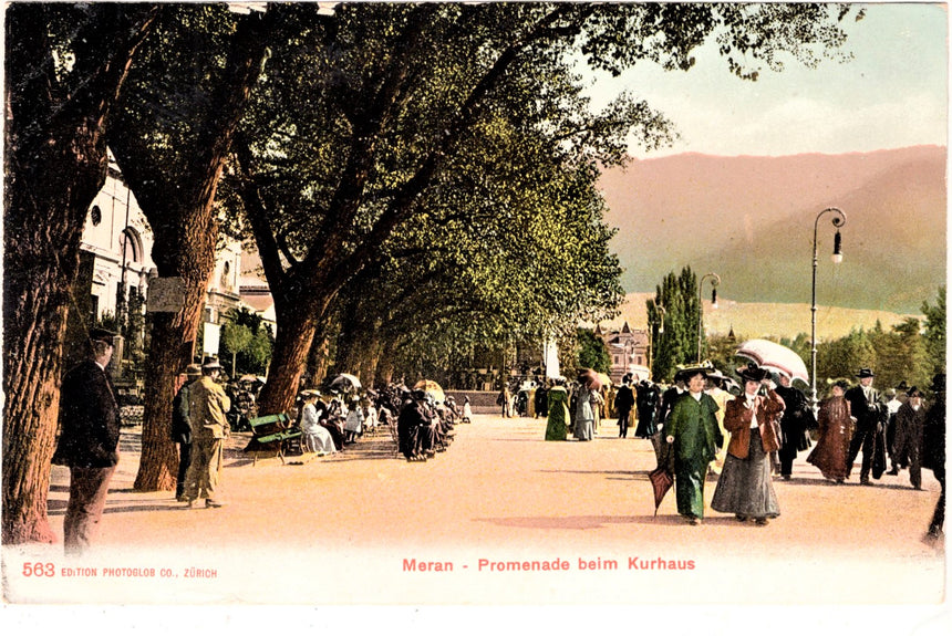 Cartolina antica Merano Promenade beim Kurhaus in Meran