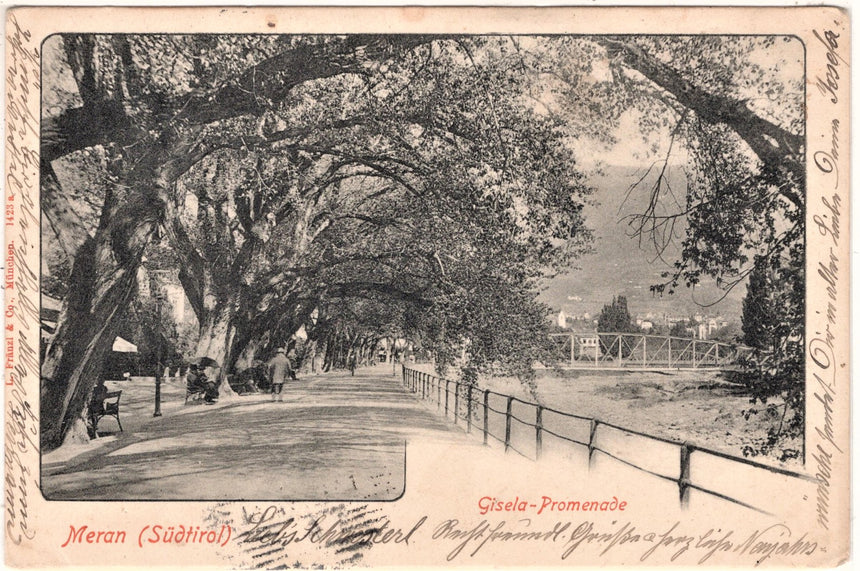 Cartolina antica Merano Meran Gisela Promenade