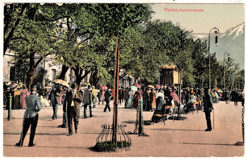 Cartolina antica Merano Meran Kurpromenade in Sudtirol