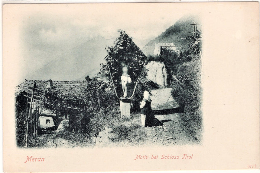 Cartolina antica Merano motiv bei Schloss Tirol Meran