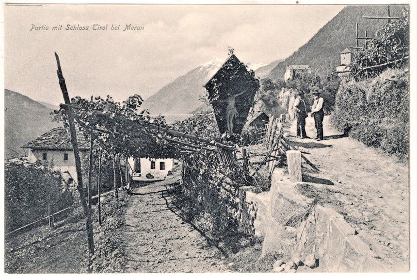 Cartolina antica Merano partie mit Schloss Tirol bei Meran