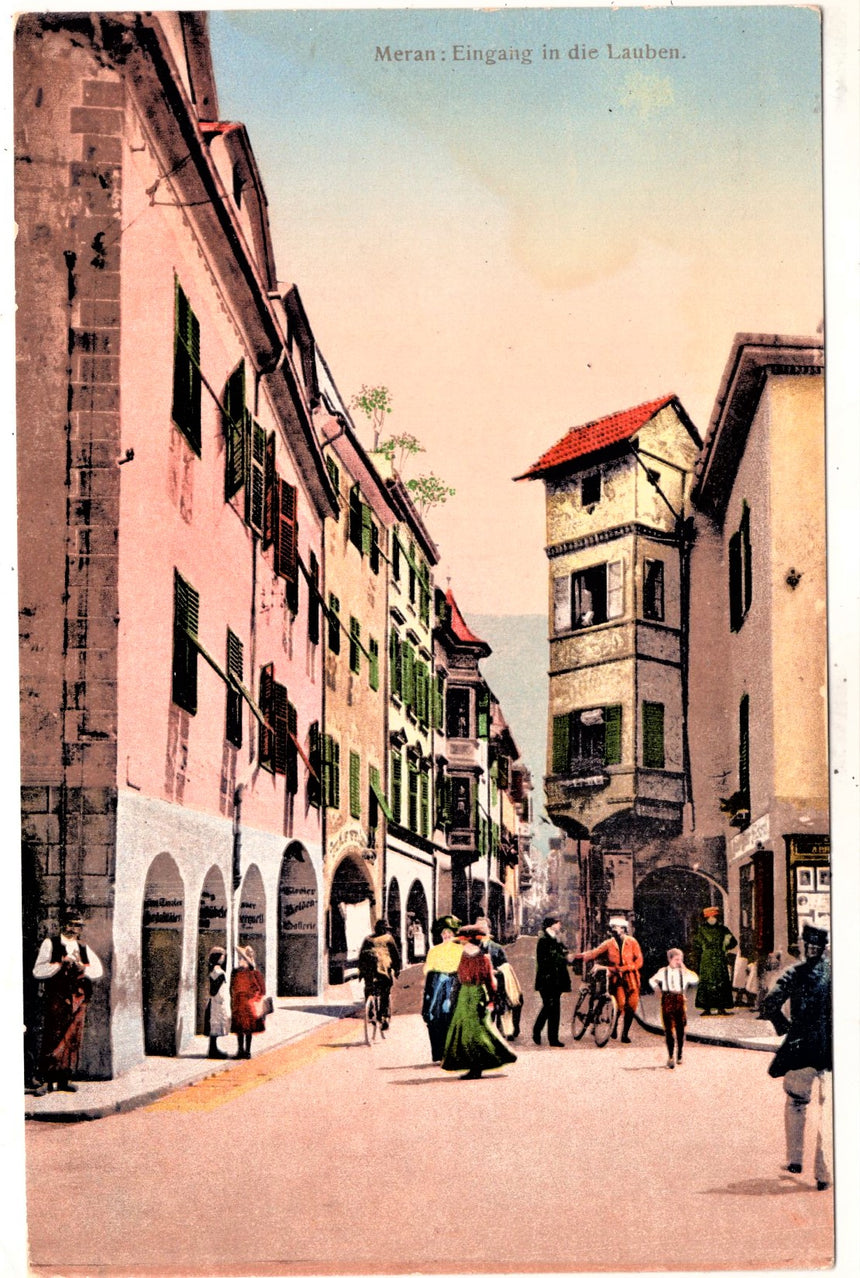 Cartolina antica Merano Meran eingang in die Lauben