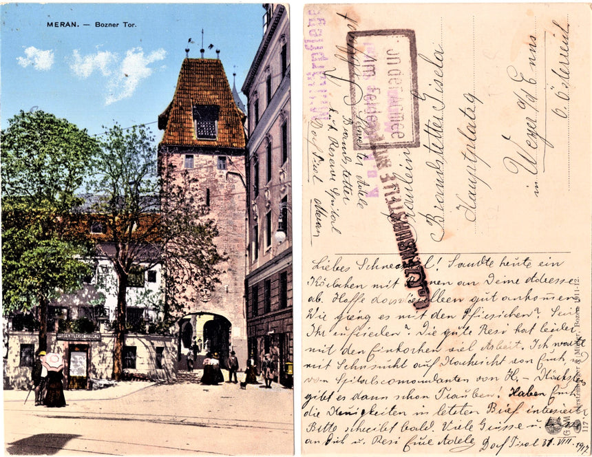 Cartolina antica Merano Meran Bozner Tor