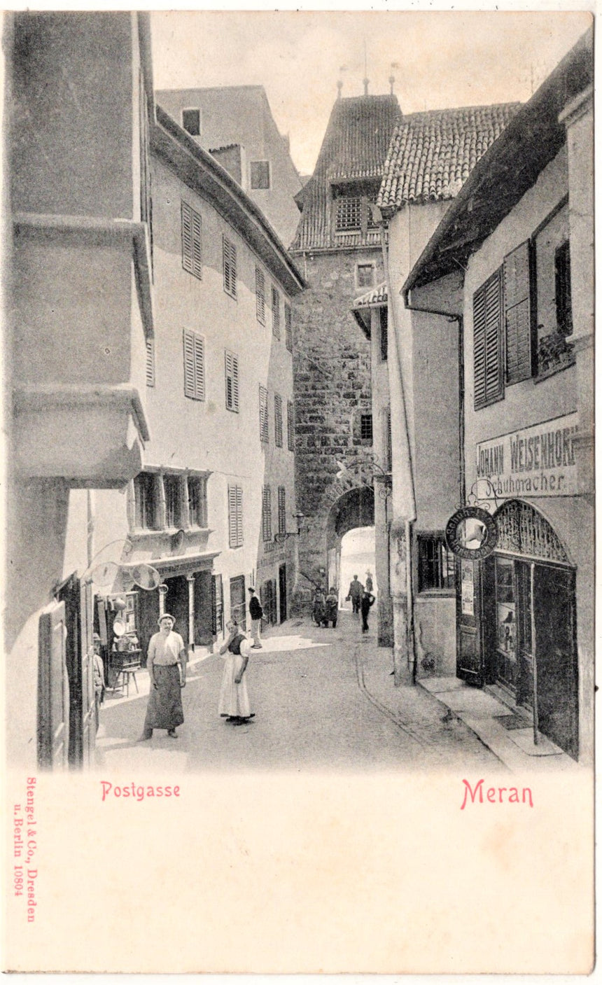 Cartolina antica Merano Meran Bozner Tor und Postgasse