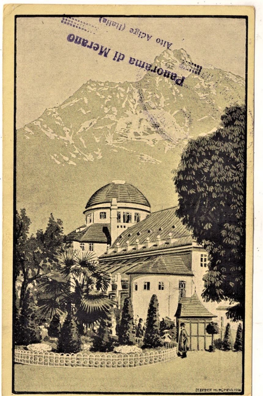 Cartolina antica Merano particolare timbro Società opera Cattolica in Merano