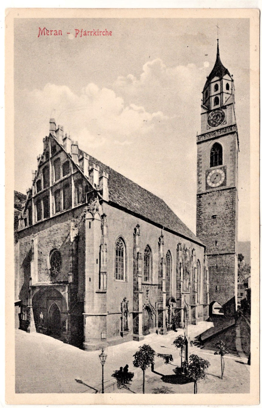 Cartolina antica Merano Meran Pfarrkirche