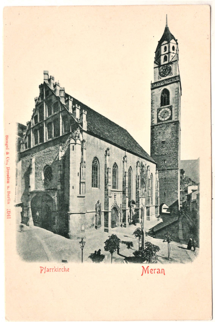 Cartolina antica Merano Meran Pfarrkirche