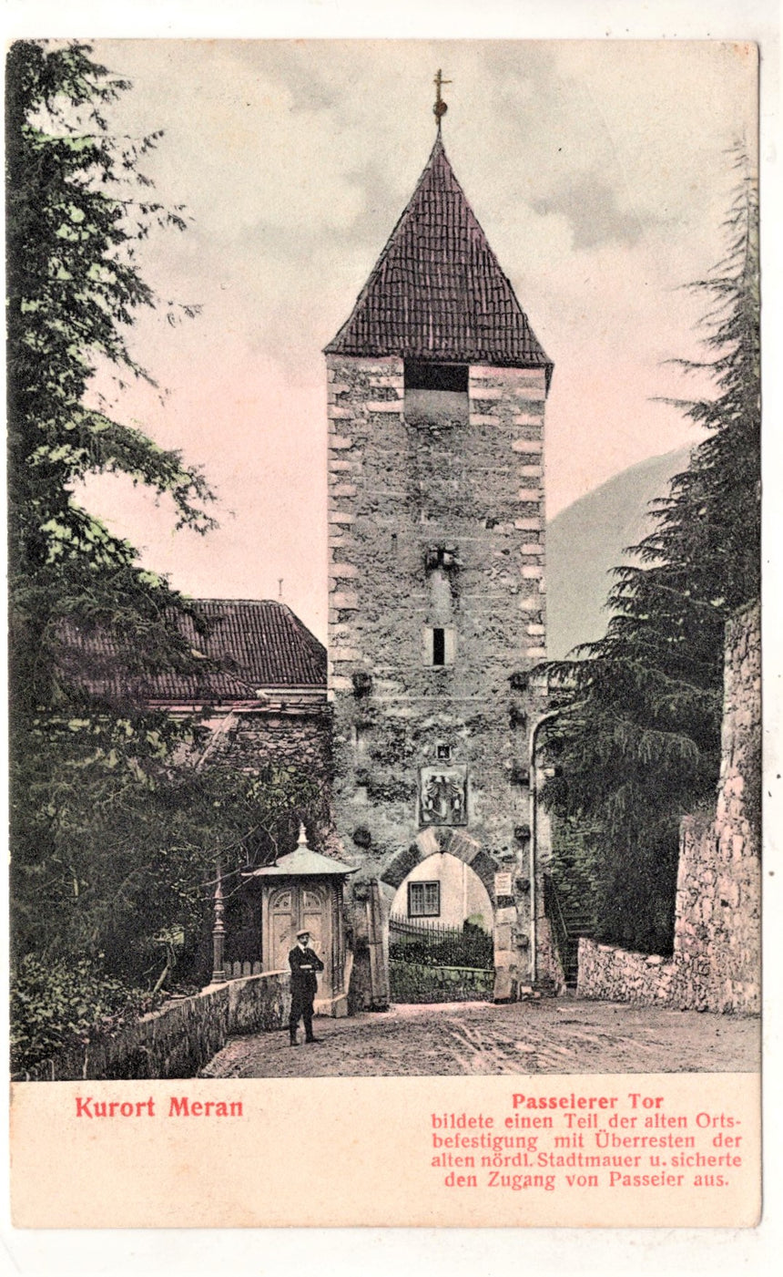 Cartolina antica Merano Meran Passeierer Tor Feldpost