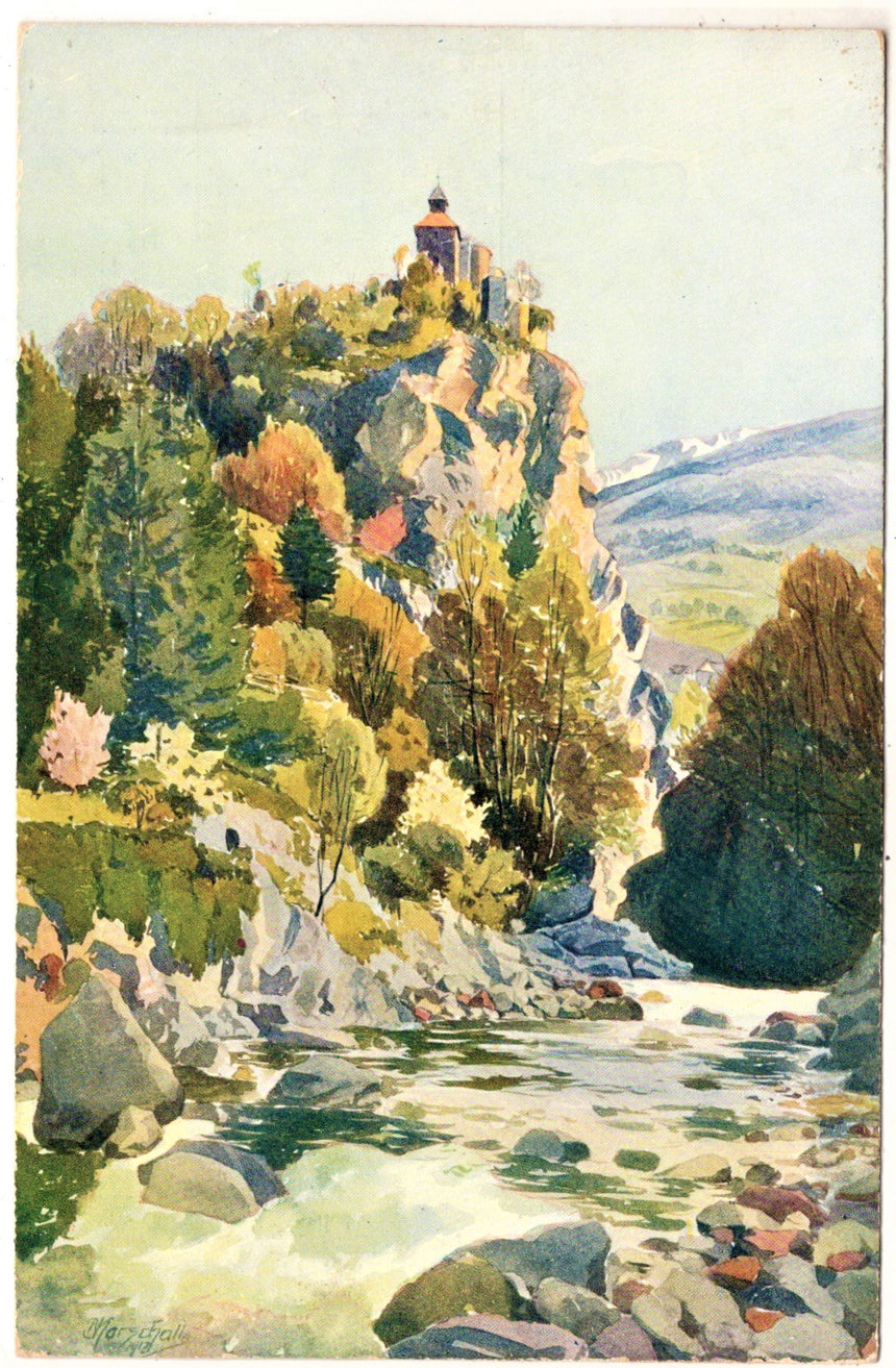 Cartolina antica Merano Gilfklame und Zenoburg in Meran
