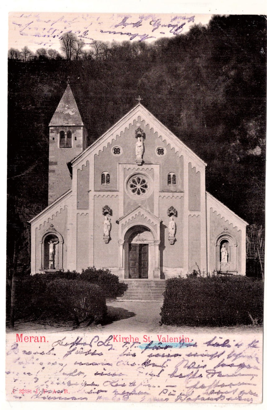 Cartolina antica Merano Kirche St. Valentin in Meran