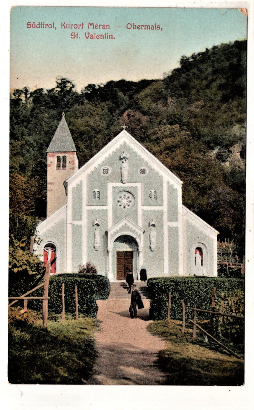 Cartolina antica Merano Kirche St. Valentin in Meran Obermais