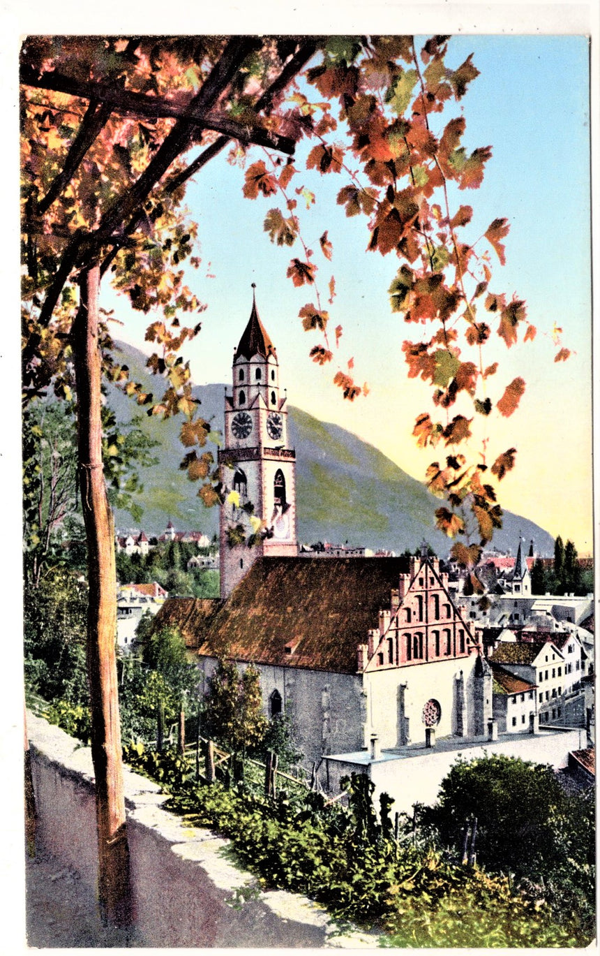 Cartolina antica Merano Partie mit Dorfkirche