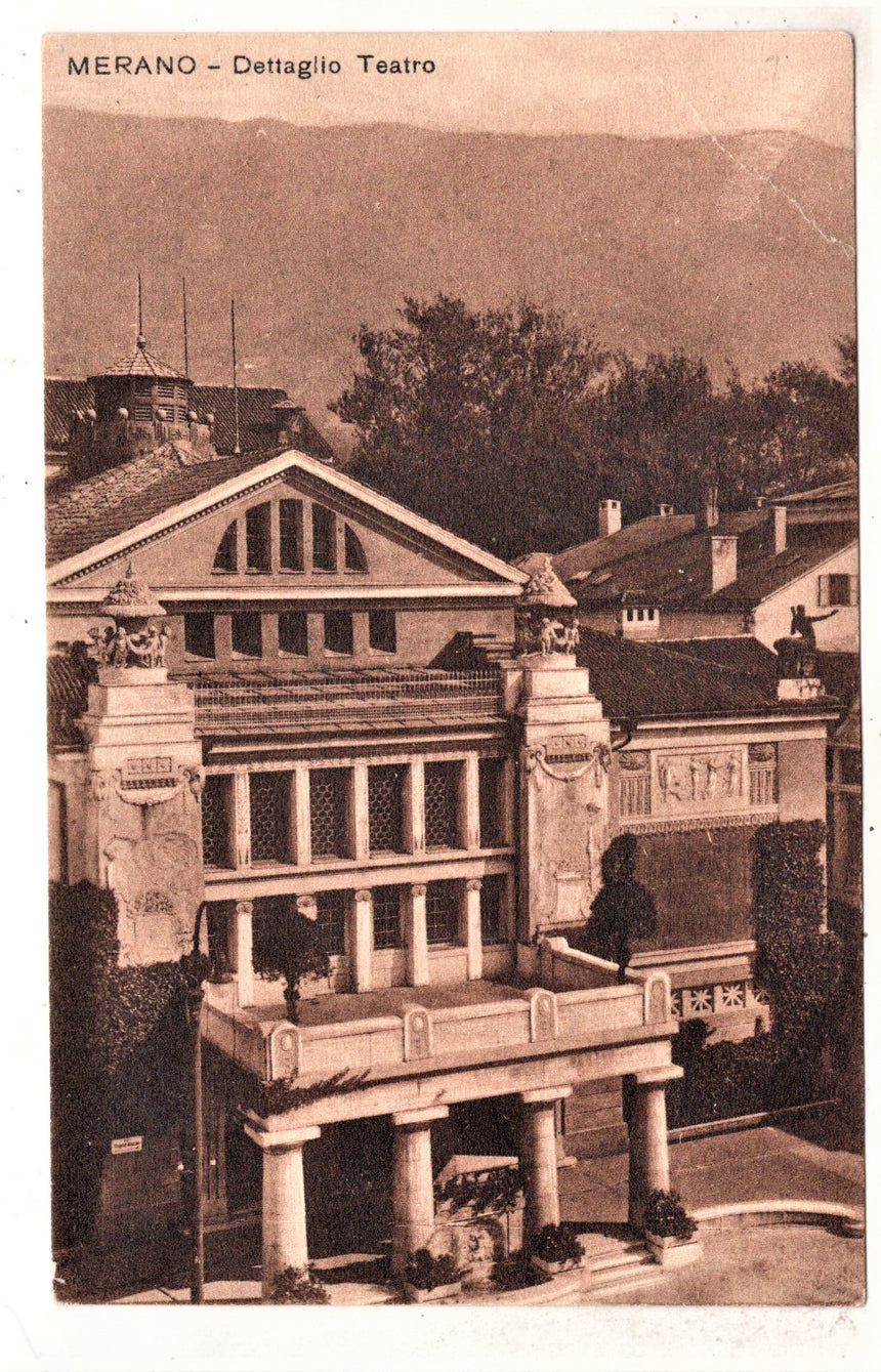 Cartolina antica Merano particolare del teatro