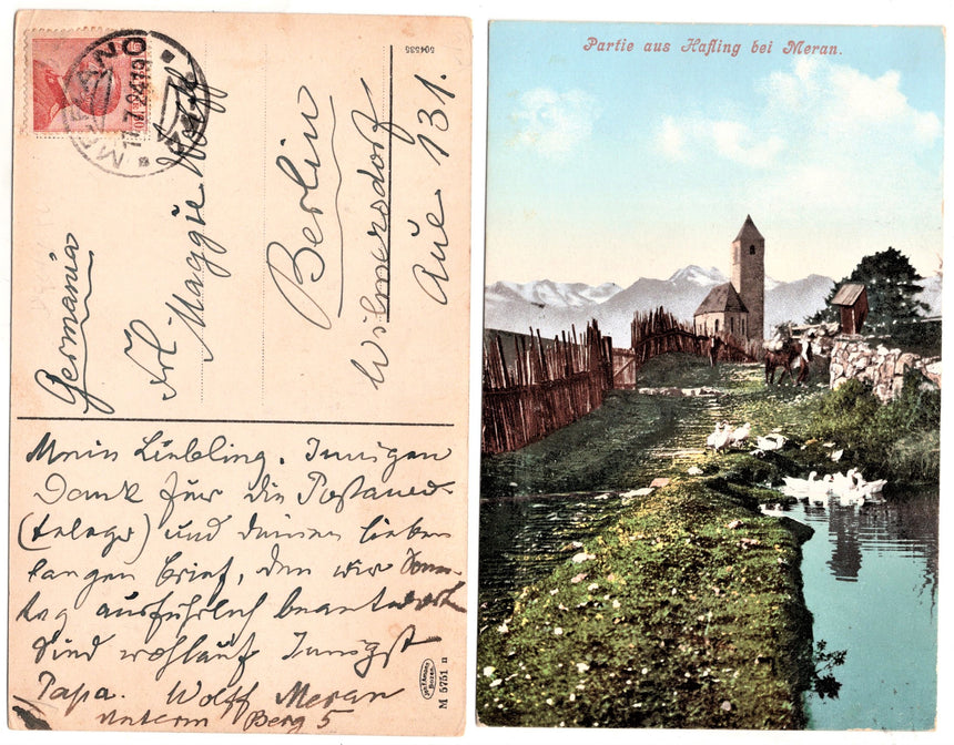 Cartolina antica Merano partie aus Hafling bei Meran