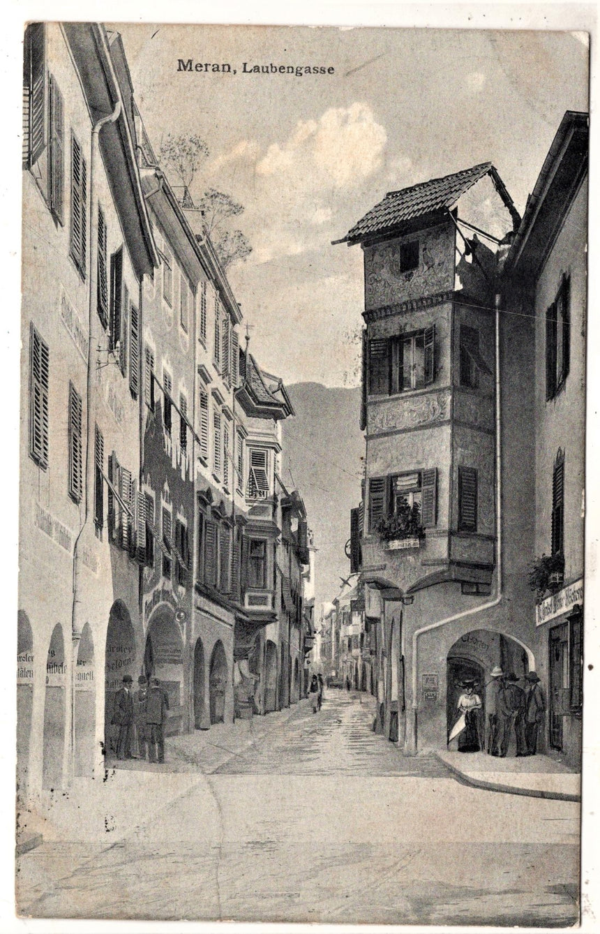 Cartolina antica Merano Laubengasse in Meran