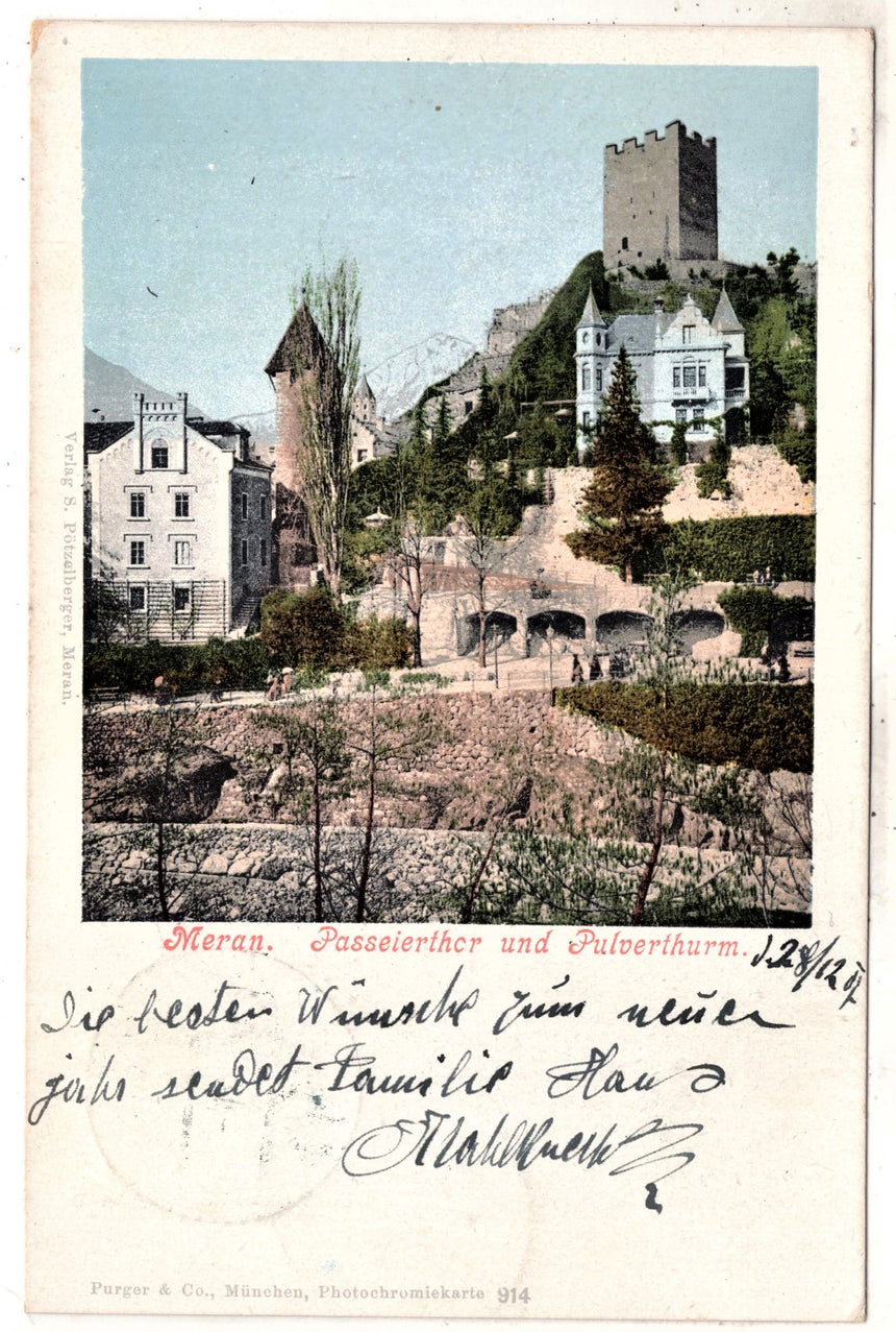 Cartolina antica Merano Passaierthor und Pulverthurm in Meran