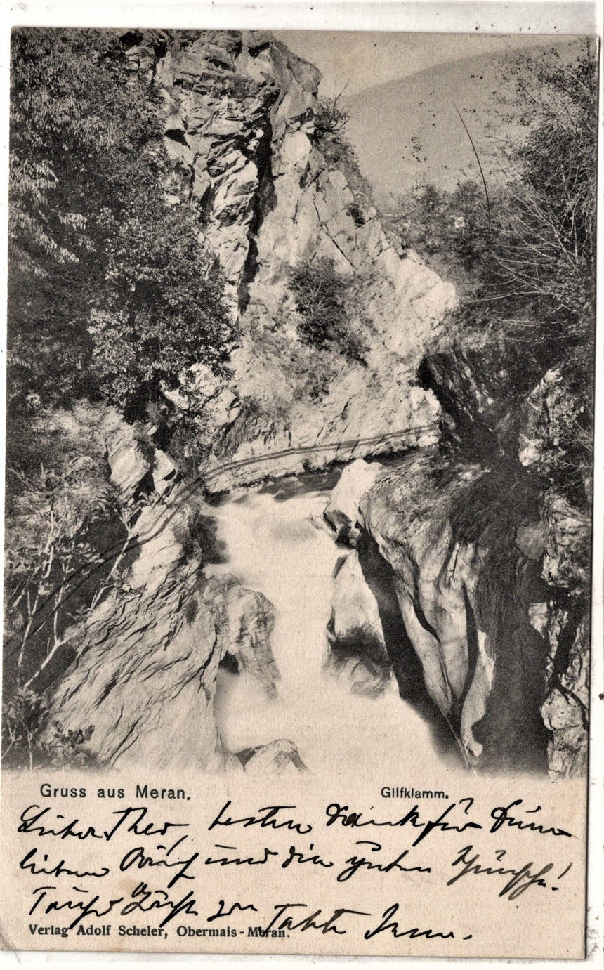 Cartolina antica Merano Gruss aus Meran Gilfklamm