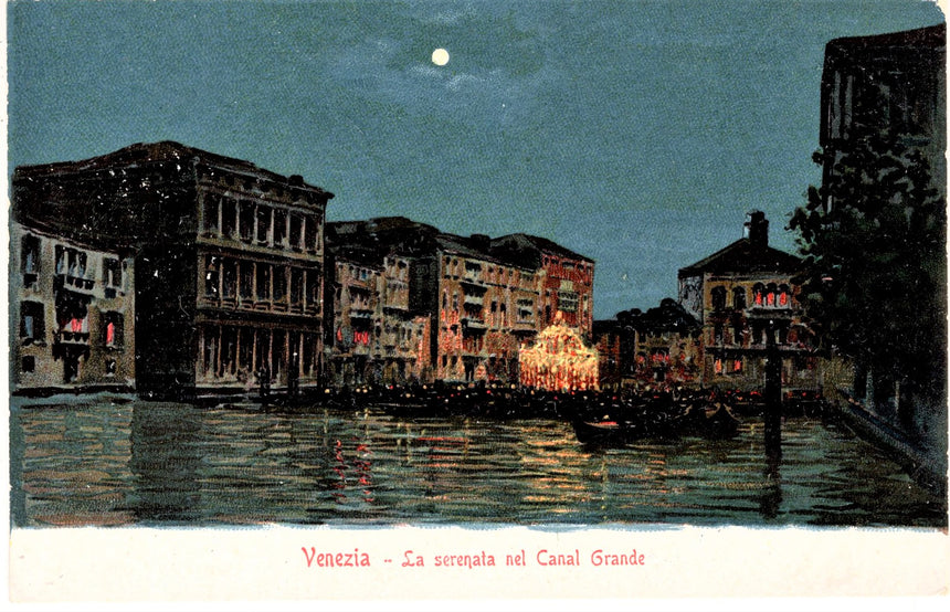 Cartolina antica Venezia la serenata nel canal Grande