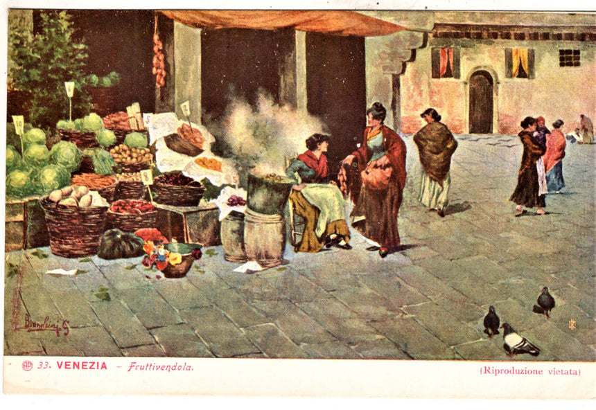 Cartolina antica Venezia fruttivendola