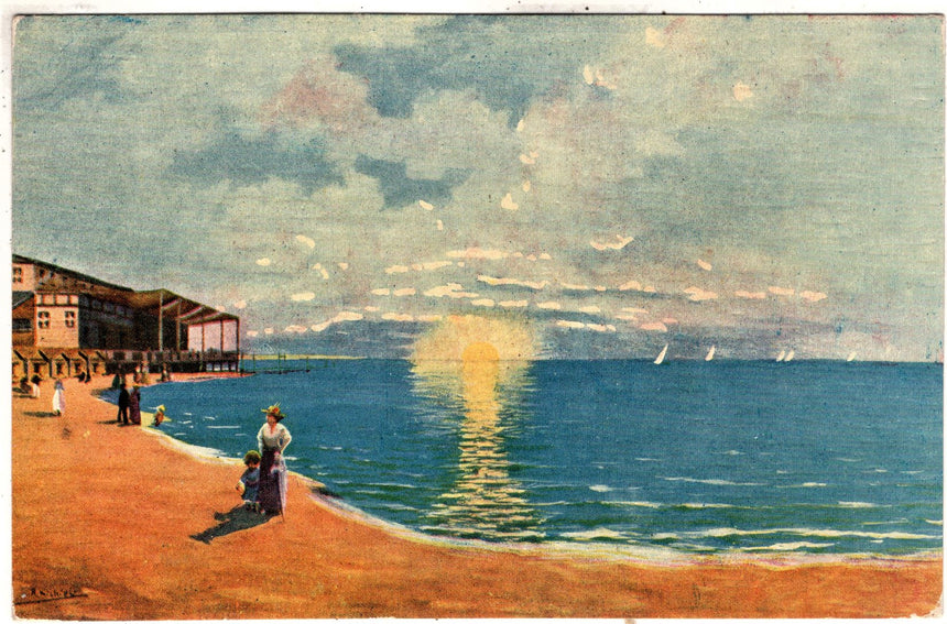 Cartolina antica Venezia Lido la spiaggia