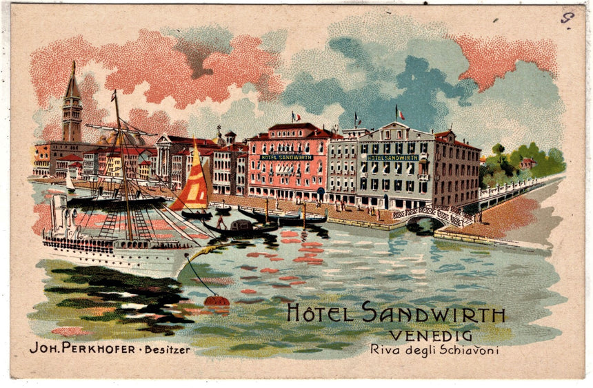 Cartolina antica Venezia Hotel Gabrielli Sandwirth riva degli Schiavoni