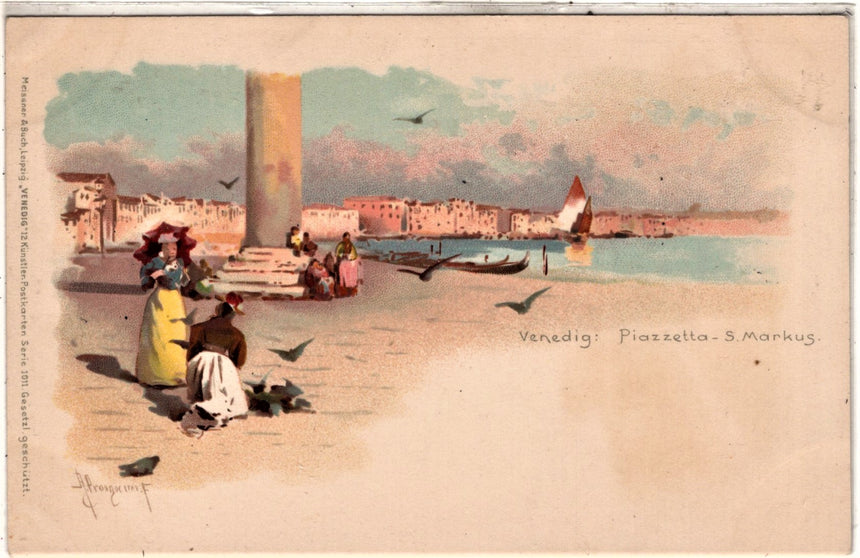 Cartolina antica Venezia Venedig piazzetta Sant Markus