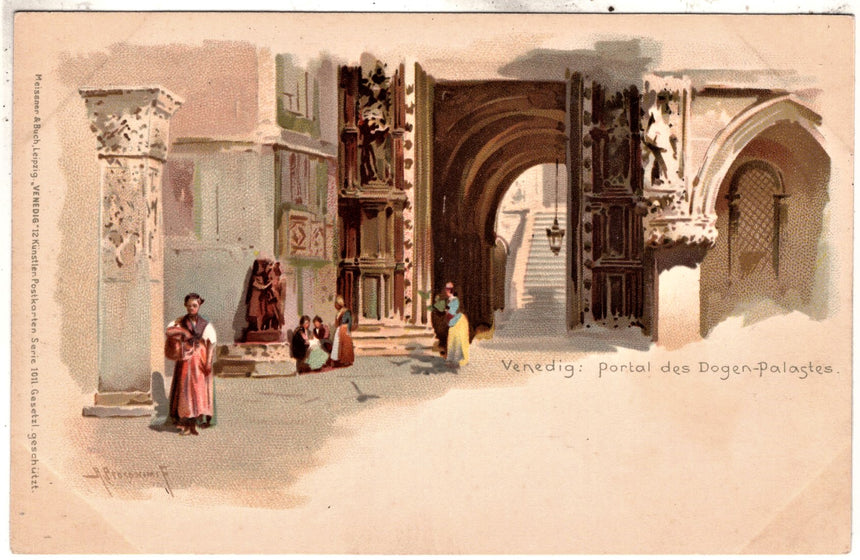 Cartolina antica Venezia Venedig portal des Dogen Palastes