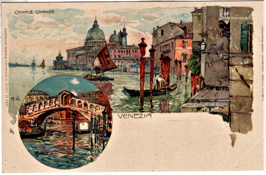 Cartolina antica Venezia Canal Grande e Rialto Wielandt