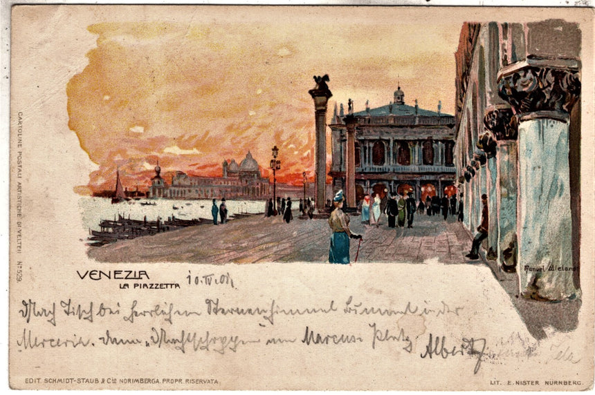 Cartolina antica Venezia la piazzetta Wielandt