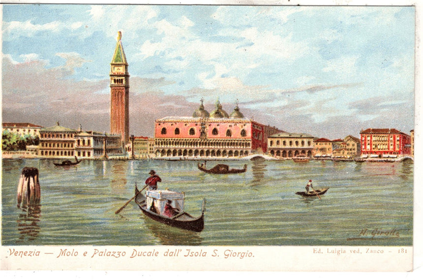 Cartolina antica Venezia Molo e palazzo Ducale dal S.Giorgio