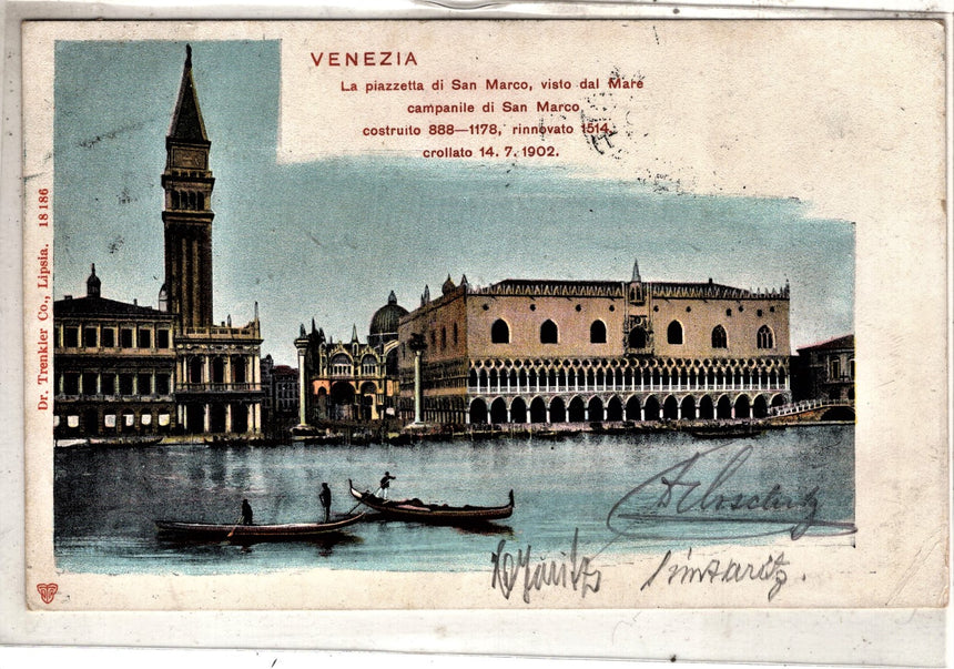 Cartolina antica Venezia campanile e piazza S.Marco