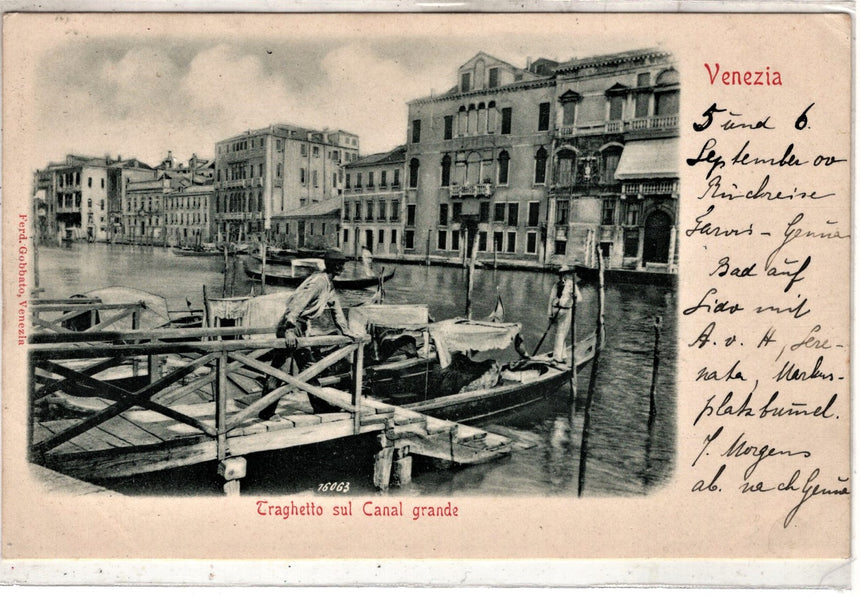 Cartolina antica Venezia Traghetto sul canl Grande