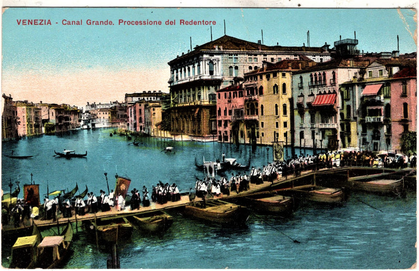 Cartolina antica Venezia Canal Grande processione del Redentore