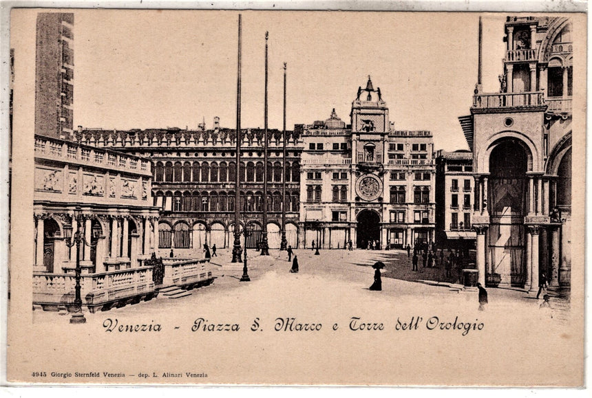 Cartolina antica Venezia piazza San Marco e torre dell orologio