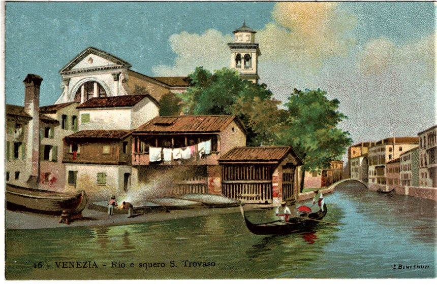 Cartolina antica Venezia Rio e Squero San Trovaso