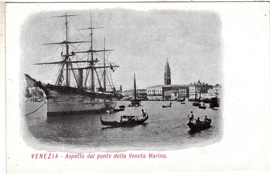 Cartolina antica Venezia aspetto dal ponte della Veneta Marina