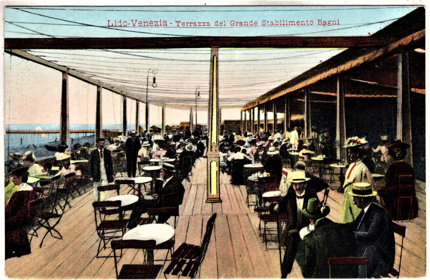 Cartolina antica Venezia Lido terrazza stabilimento Bagni