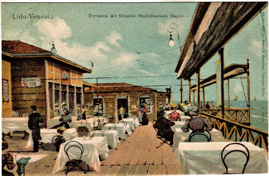 Cartolina antica Venezia Lido terrazza stabilimento Bagni