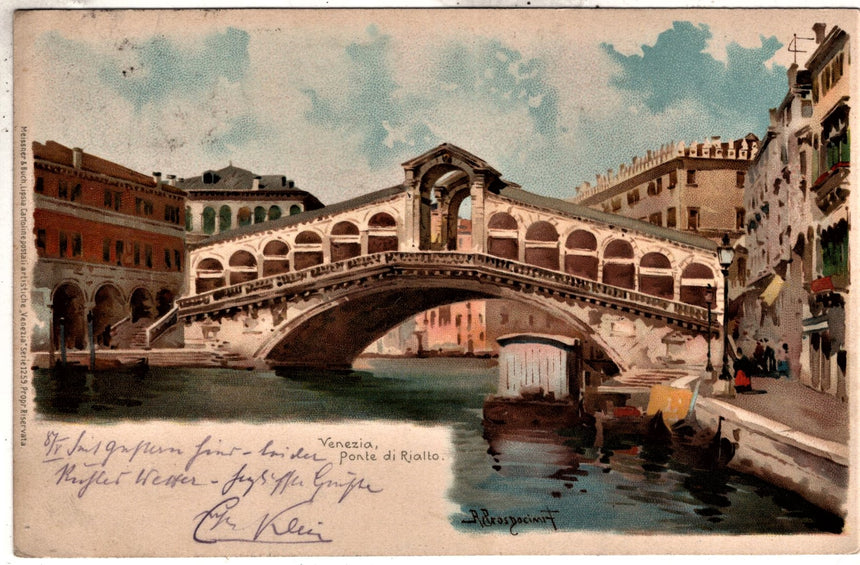 Cartolina antica Venezia ponte Rialto