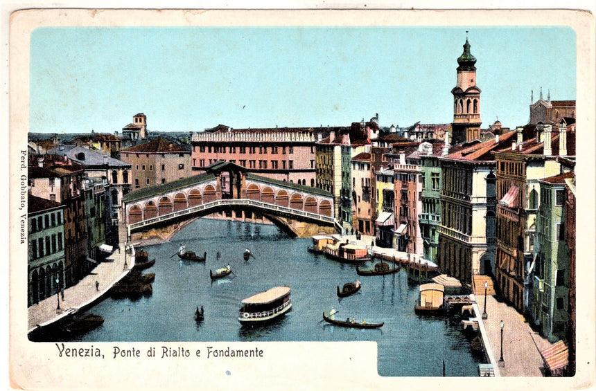 Cartolina antica Venezia ponte Rialto e fondamente